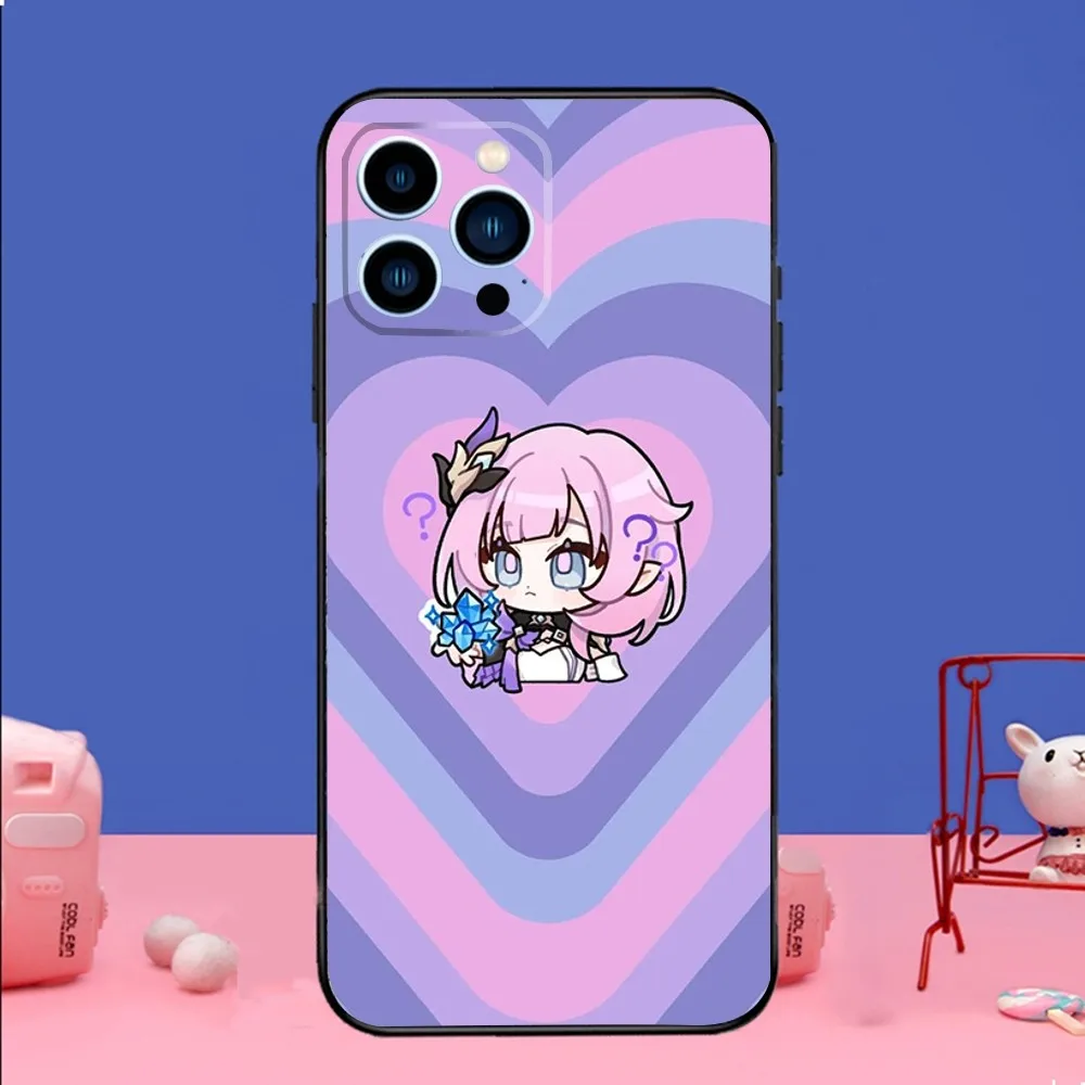 H-Honkai Impact 3rd Elysia Capa de telefone para iPhone 14,13,12 Mini 11 Pro XR,X,XS,MAX 6S,7,8 Plus Capa de silicone preta macia