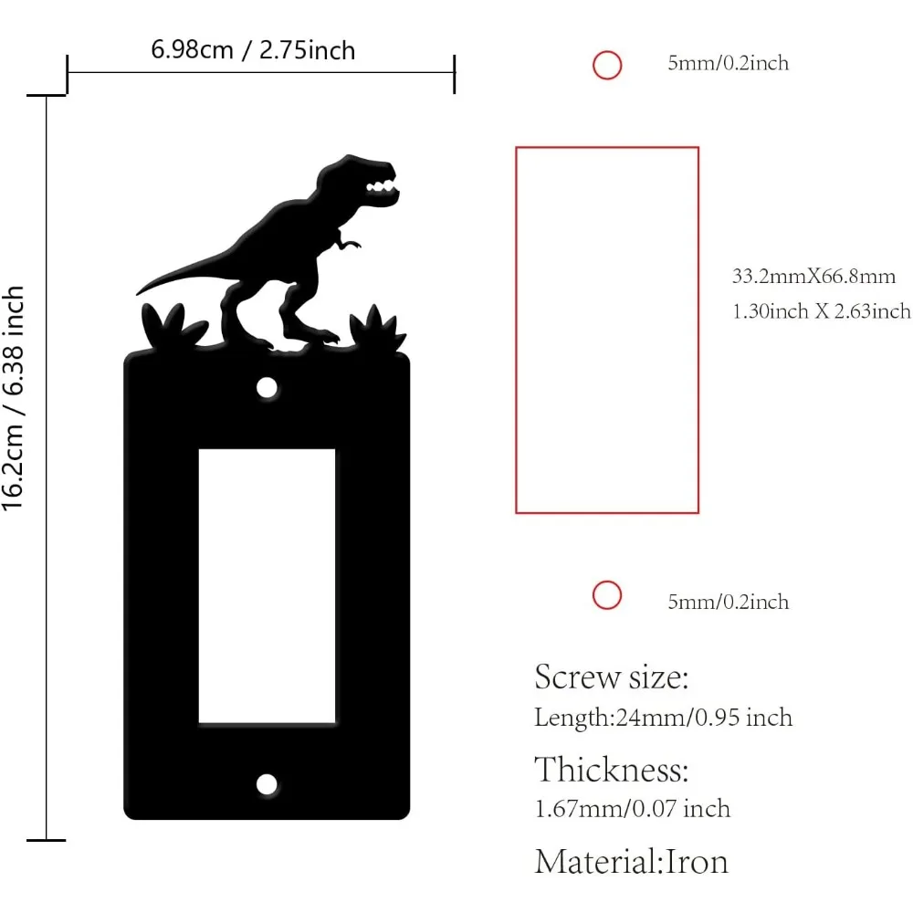 Black Single Gang Light Switch Plate, 2.7 × 6.4