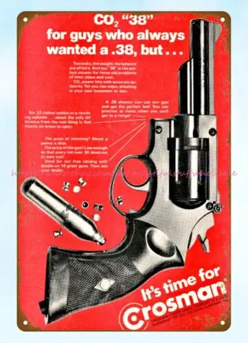 vintage reproduction 1972 firearm CROSMAN Revolver Air Gun metal tin sign