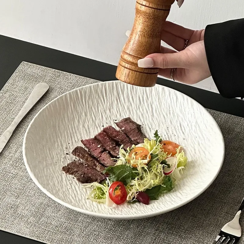 

Stone Patterned Ceramic Deep Plates Light Luxury Steak Plate Italian Noodle Plates Western Dining Plate Vegetable Salad Plates