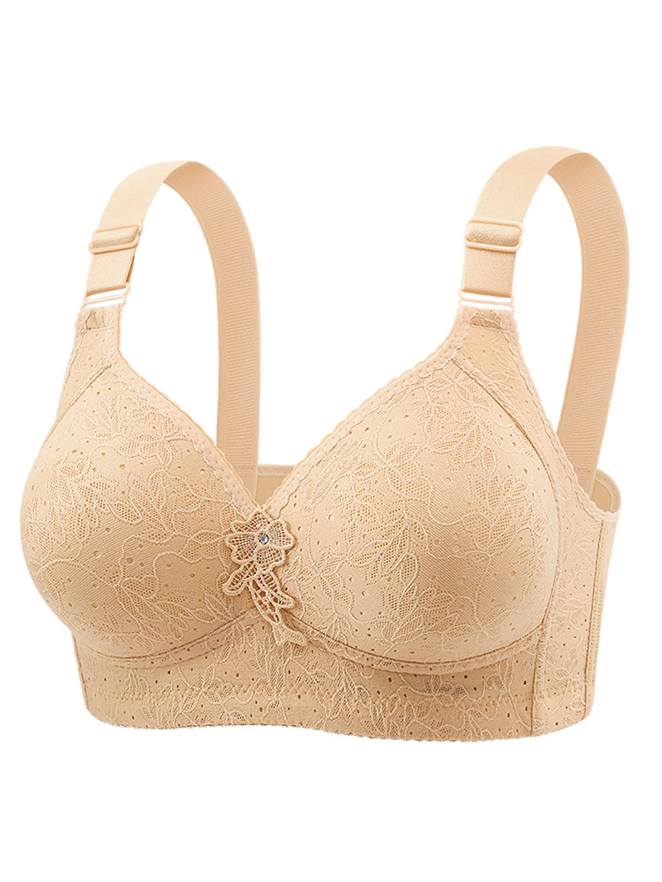 6-częściowy zestaw miękkich i wygodnych biustonoszy push-up bez fiszbin, zapobiegających obwisaniu, z podparciem bocznym biustu, ozdobionych kwiatowym wzorem, odpowiednich na każdą porę roku.