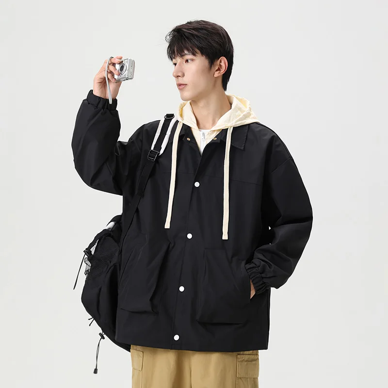 

New Casual Hong Kong Sle Sportswear Hoodie Jaet for Men Original National Trend Large Size Stand Fit Polyester Fiber