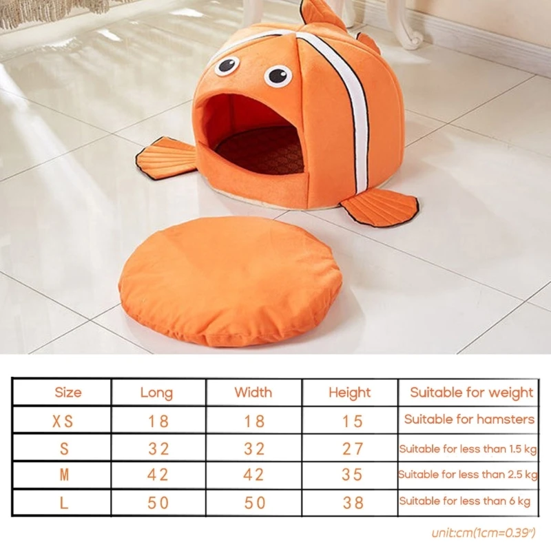 Clownfish Cave Bed Tent for Indoor Small to Large Machine Cartoon Ultra-Soft Cushion Anti-Slip-Bottom