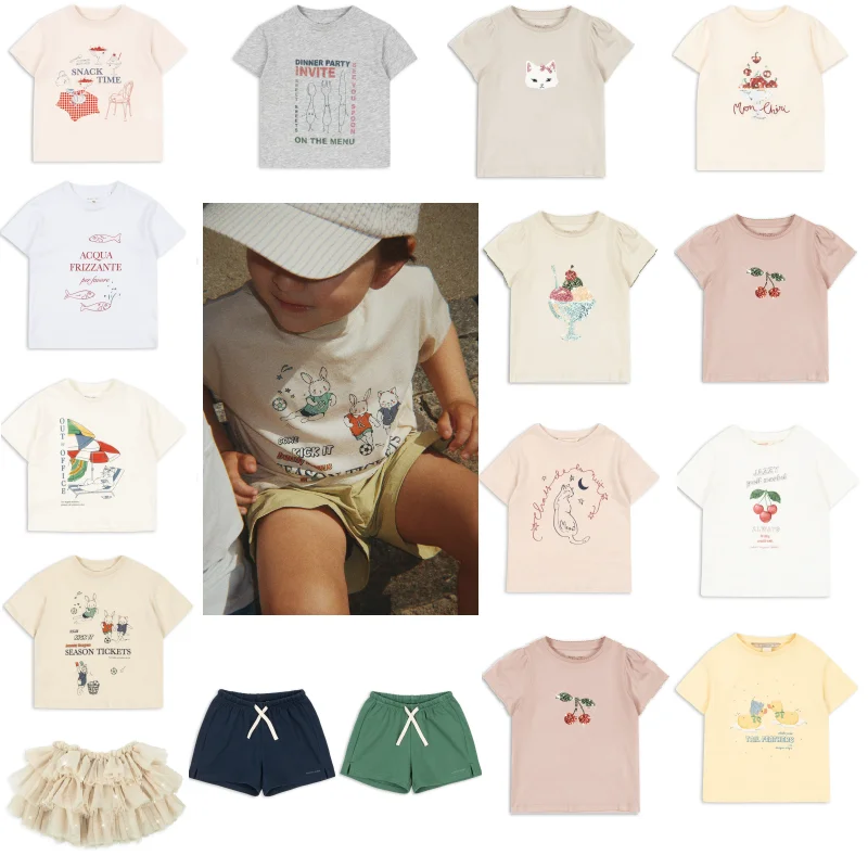 

Kids' T-Shirt 2026 Summer New Arrival Pink Cherry Fashion Girls' Short-Sleeve Top Cotton Cute Casual Boys' T-Shirt & Shorts Set