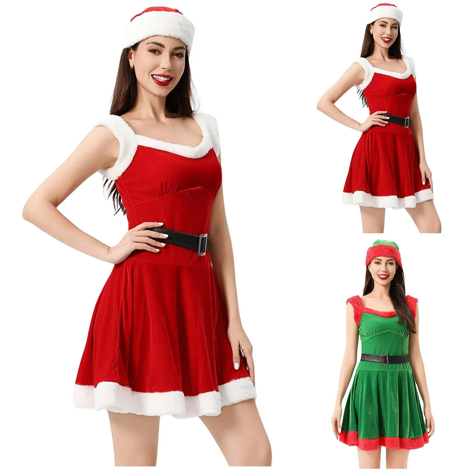 Meninas traje de natal vestido 2024 cinto festival elf traje festival sra papai noel cinta princesa vestidos de festa com chapéus