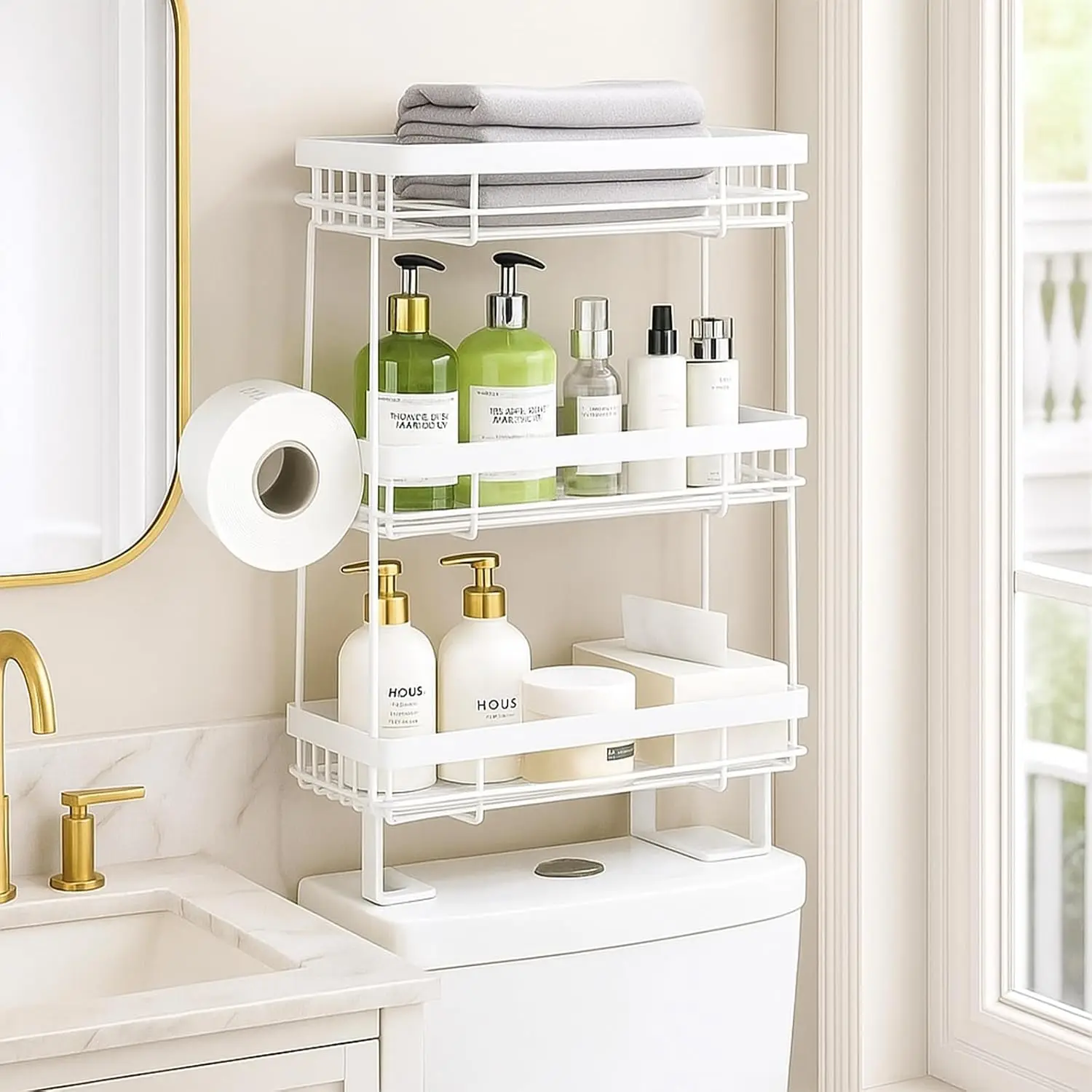 

Over The Toilet Storage Shelf, 3 Tier Bathroom Organizer Rack, No-Drill, Rust-Resistant Steel, Toilet