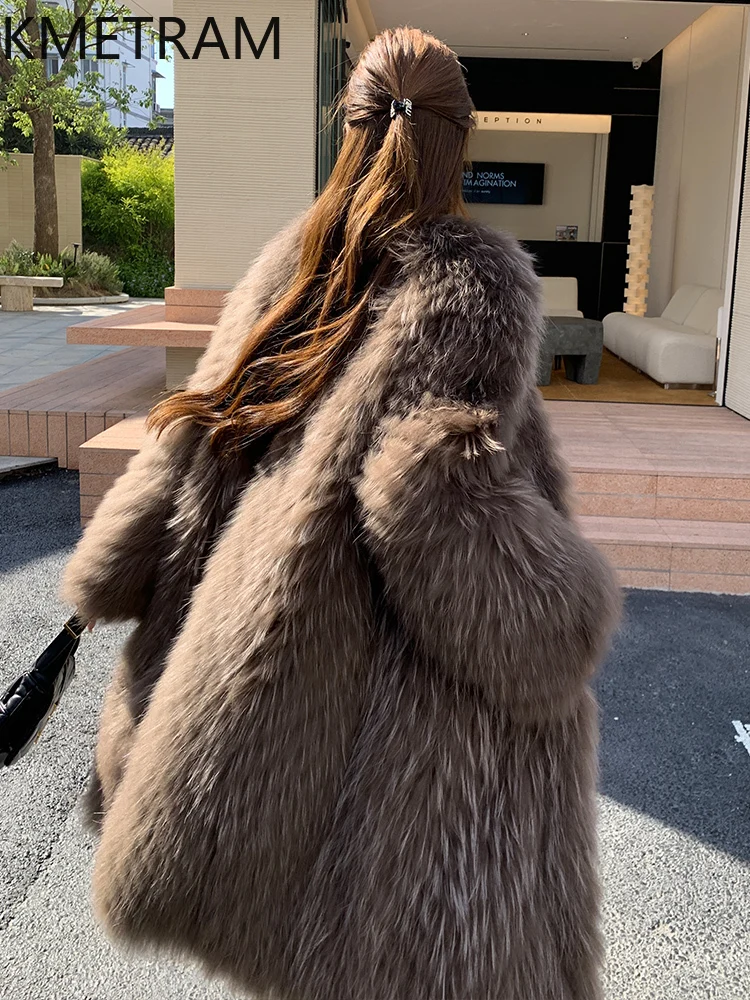 천연 너구리털 여성용 고급 롱 리얼 퍼 자켓 겨울옷 여성 올드머니 스타일 아우터