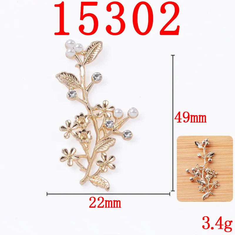 10 Pcs/Lot Alloy Branch Gold Red Rhinestone Buttons Pendants Decorative Jewelry Earrings Choker Hair DIY Jewelry Accessories