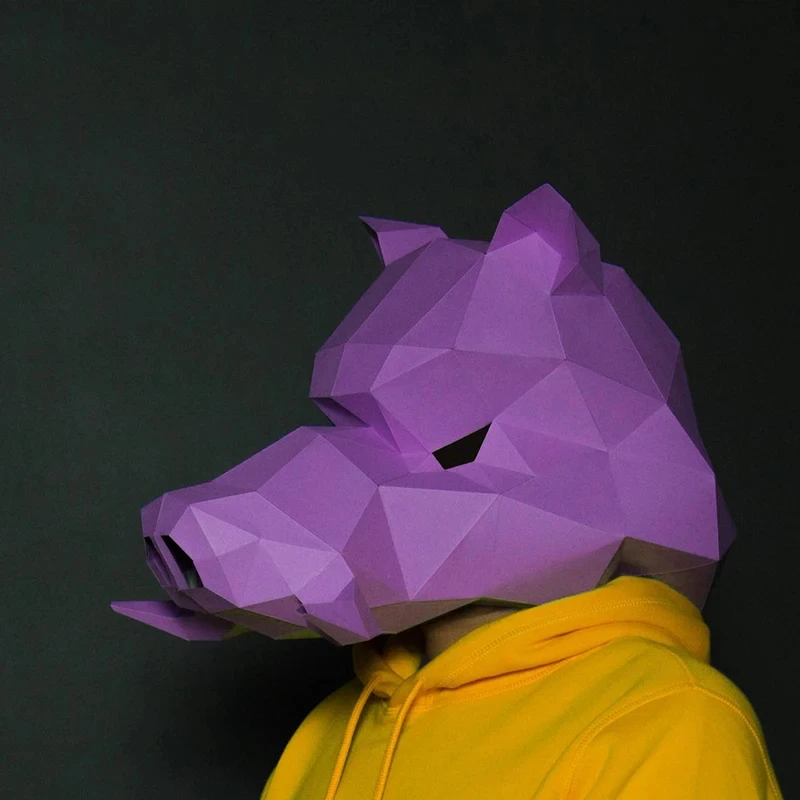 Couvre-chef 3D sanglier cochon masque portable Animal originalité papier modèle bricolage Origami jouets pour Halloween fête de noël