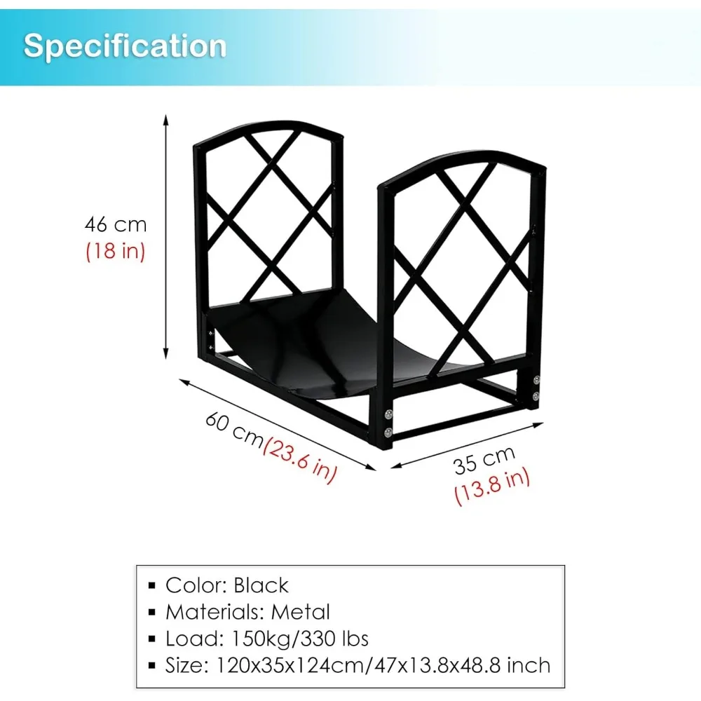 Estante de leña para exteriores e interiores, organizador de almacenamiento de leña resistente, soporte para chimenea, estufa, accesorio para fogatas