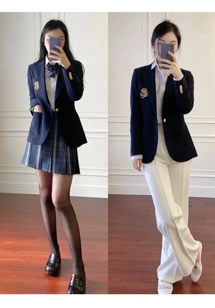 سترة بدلة نسائية ضيقة مزدوجة الوجه منسوجة بأسلوب YYDS مع تطريز حروف الكلية لموسم منتصف الخريف من ماركة سيل جود