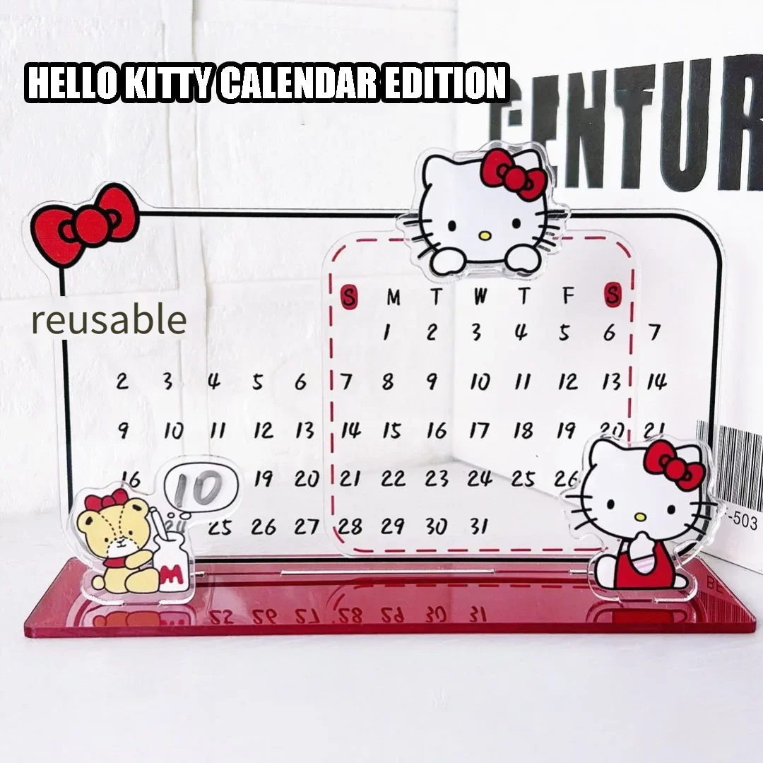 Hello Kitty Calendar Cute Acrylic Ornament Kitty Recycling Reusable Calendar Ins Note Board Desktop Children's Christmas Gift