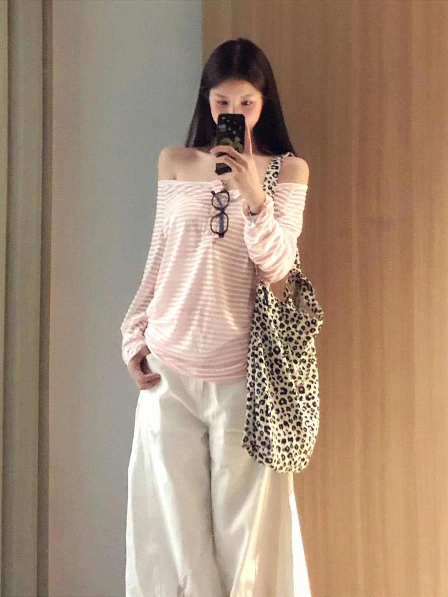 Spring New Loose Slimming Thin Long Sleeve T-Shirt Women's Korean Style Pink Stripes Hot Girl Style Top Breathable Comfortable