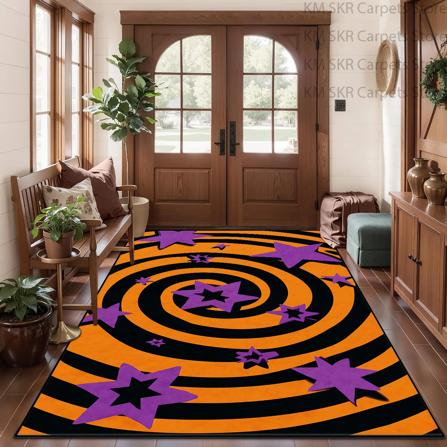 Psychedelic Halloween Living Room Sofa Floor Mat Non Slip Washable Bedroom Cover Carpet Soft Plush Parlor Holiday Home Decor Rug