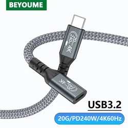 USB C 20Gbps Extension Cable PD240W Type C 3.2 Extender Cord 48V/5A 4K@60Hz Thunderbolt 3 for Nintendo Switch MacBook Pro Google