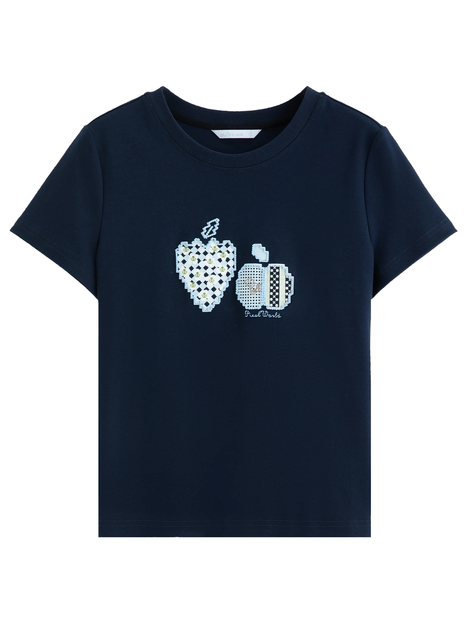 DUSHU 2026 Neues Sommer-T-Shirt mit Blumenstickerei für Damen, schmal geschnitten, vielseitig, minimalistisches Design, lässiges Kurzarm-Oberteil, schickes Top – Detail 17