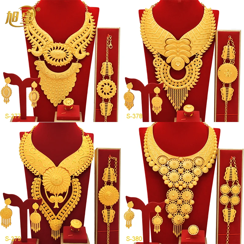 Indian Big 24k Gold Plated Jewelry Set For Women Party Dubai African Necklace Sets Bridal Wedding Gifts Arabic Jewelry Sets