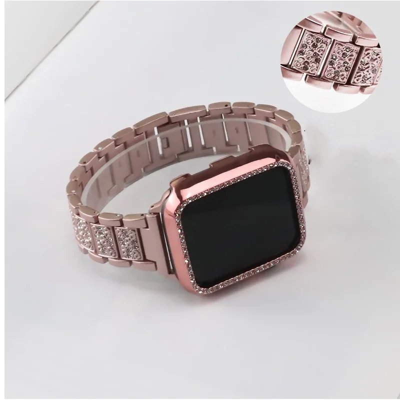 Diamond Case+With Strap For Apple Watch Ultra 2 49mm Band 45mm 41mm 42mm 38mm Stainless Steel Bracelet iWatch SE 6 7 8 9 40 44mm