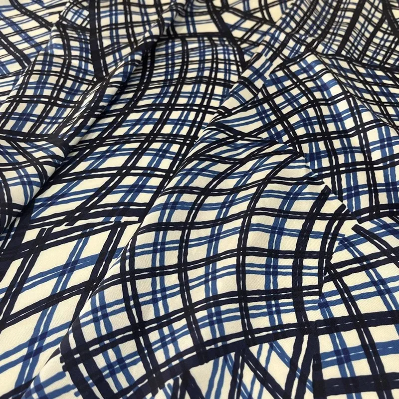 Europe And America Fashion Stripe Lattice Printed Twill Polyester Fabric For Women Dress Blouse Handmade DIY Cloth Sewing