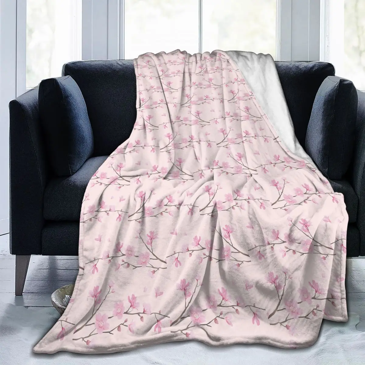 

Cherry Blossom Flower Plant - Pink Blankets Flannel Sofa Throw Blanket Super Soft for Home Bedroom Office Throws Bedspread Quilt