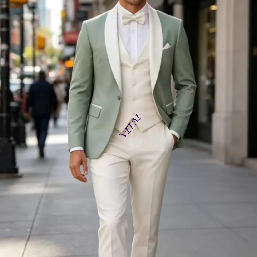 CustomizedBrown Ivory Beige Men Suit Wedding Party Formal Groom Groomsman Prom Business Male Tuxedos 3 Piece Set Jacket Vest Pan