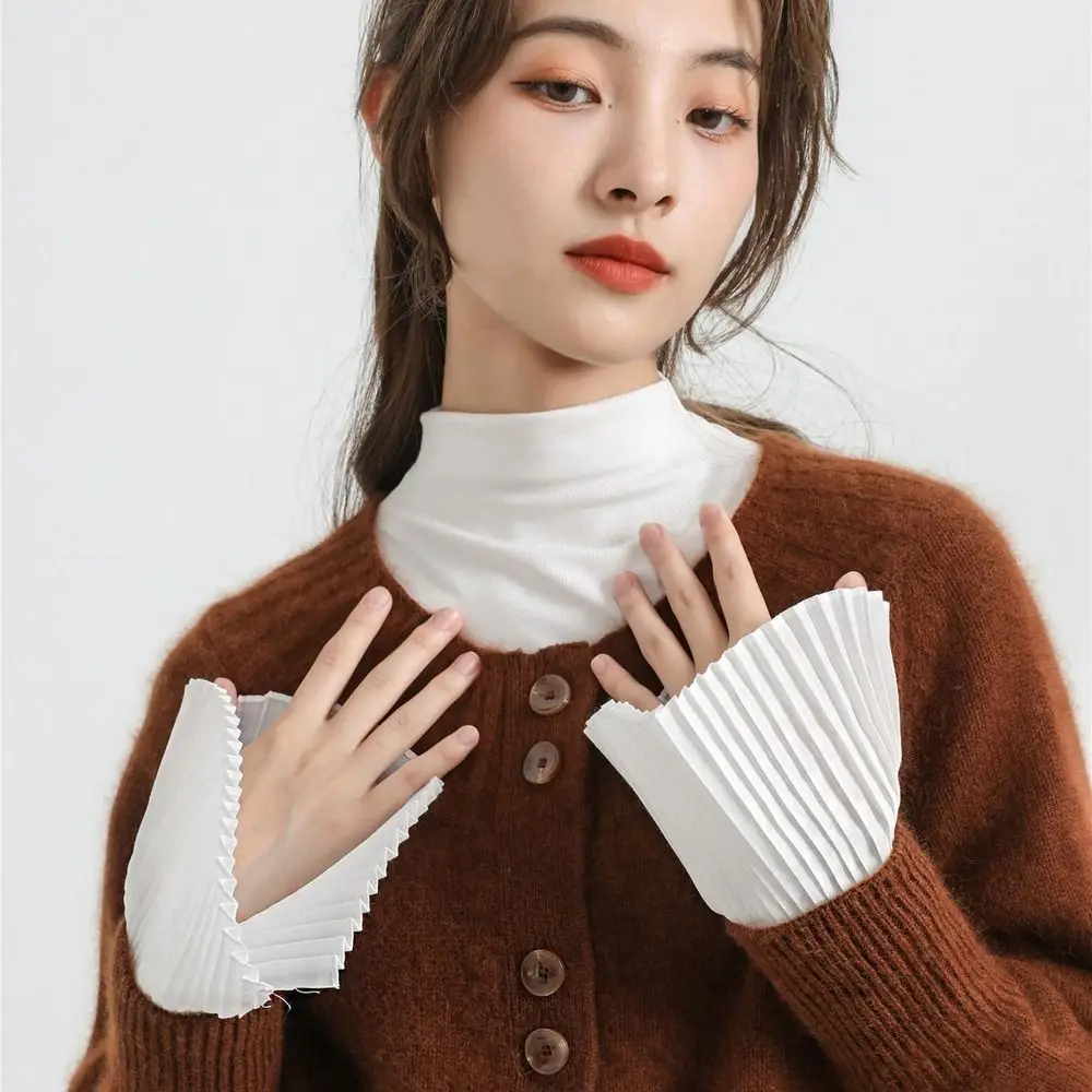 

Ruffles Pleated Fake Sleeves Chiffon Detachable Cuffs Fake Flared Sleeves Ruched Clothing Decoration Fake Cuffs