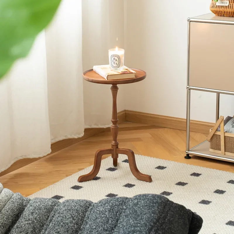 

Bedside Tables Solid Wood Retro Coffee Table Wabi-sabi Sofa Breakfast Table European Triangle Small Round Table