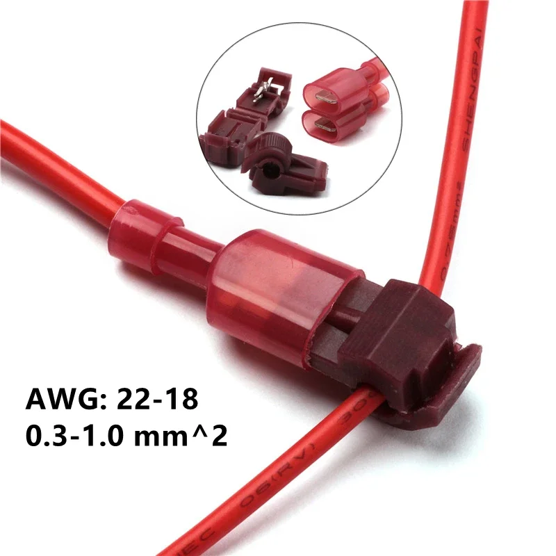 20/60/90PCS T Type Electrical Connector Fast Wire Connectors Splice Insulated Quick Electrical Cable Connectors Snap Splice Lock