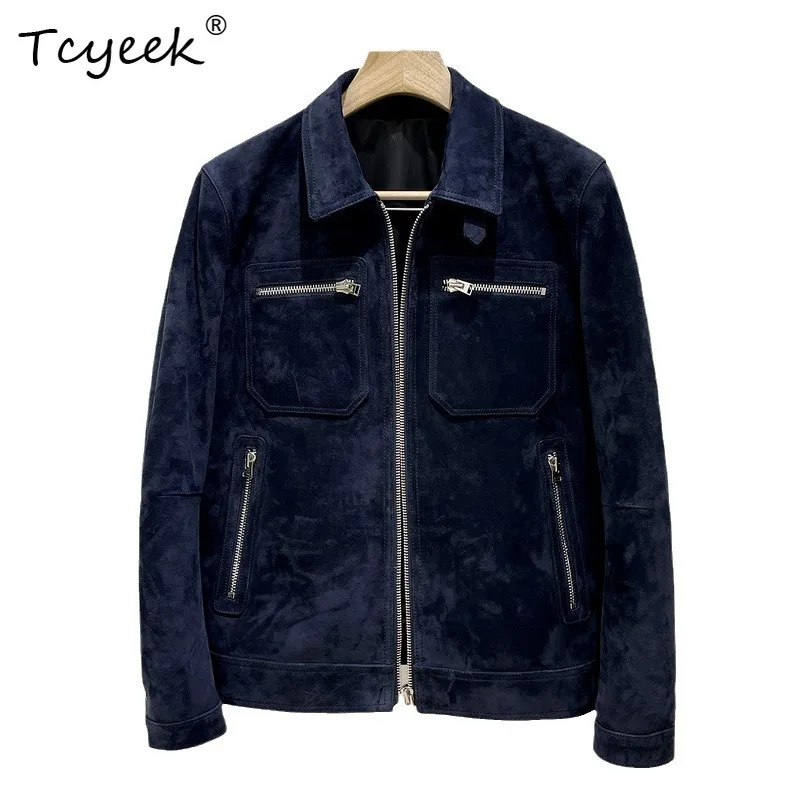 

Tcyeek Sheepskin Spring Autumn High End Trendy Lapel British Blue Men's Genuine Leather Jacket Jaqueta De Couro Masculina 가죽자켓
