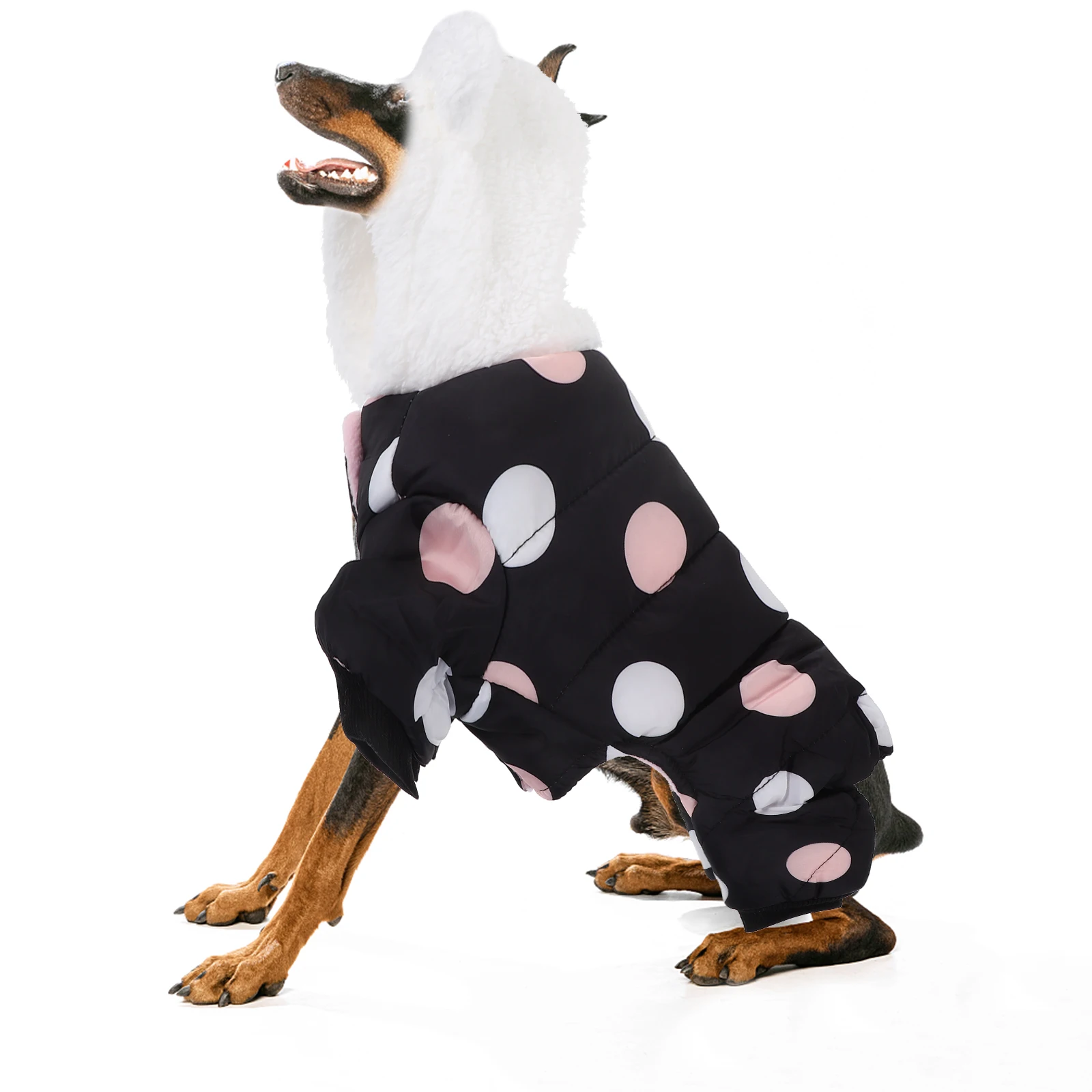 

Pet Clothes Warm Jacket for Small Dogs Size 4 Legs Dots Pattern Thickened Cotton Coat Windproof Outdoor Indoor Daily Use
