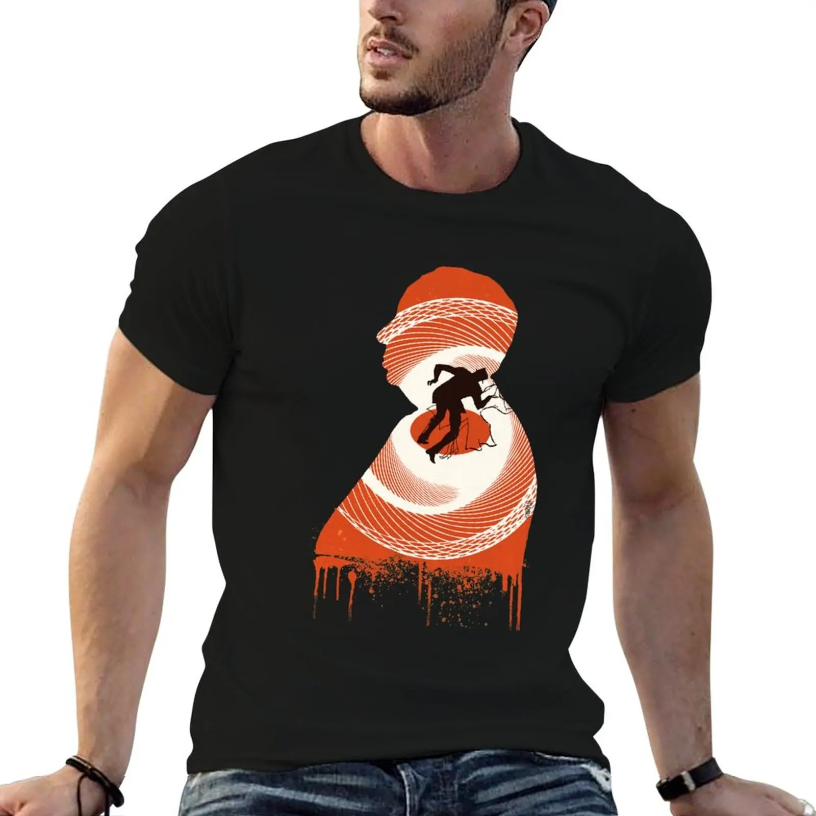 Camiseta con ilustración de la silueta de Vertigo de Alfrted Hitchcock de Burro, camiseta de diseñador para hombre