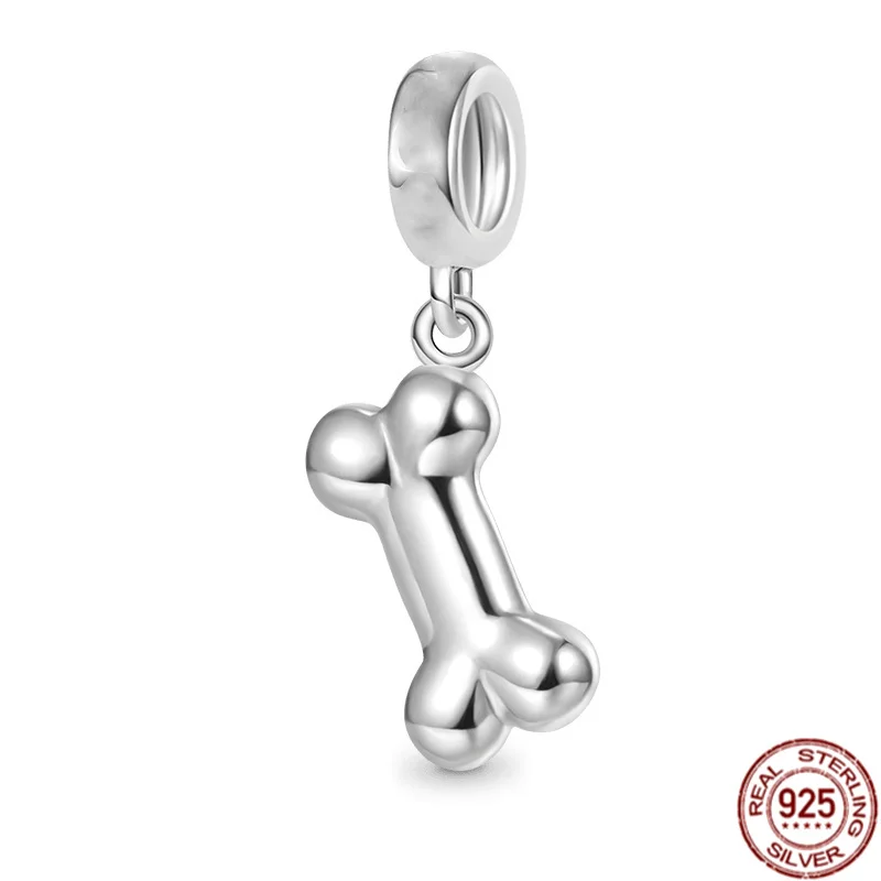 Colgante de Plata de Ley 925 con forma de huella de perro, abalorio compatible con pulsera Pandora Original, joyería