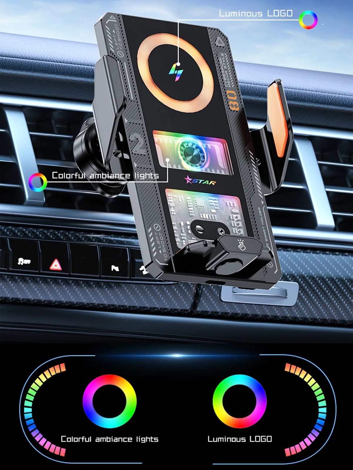 Auto Drahtlose Ladegerät Magnetische Auto Auto Halter Telefon Halterung Für Samsung iPhone Xiaomi Infrarot Induktion 66W Schnelle Ladestation – Detail 1
