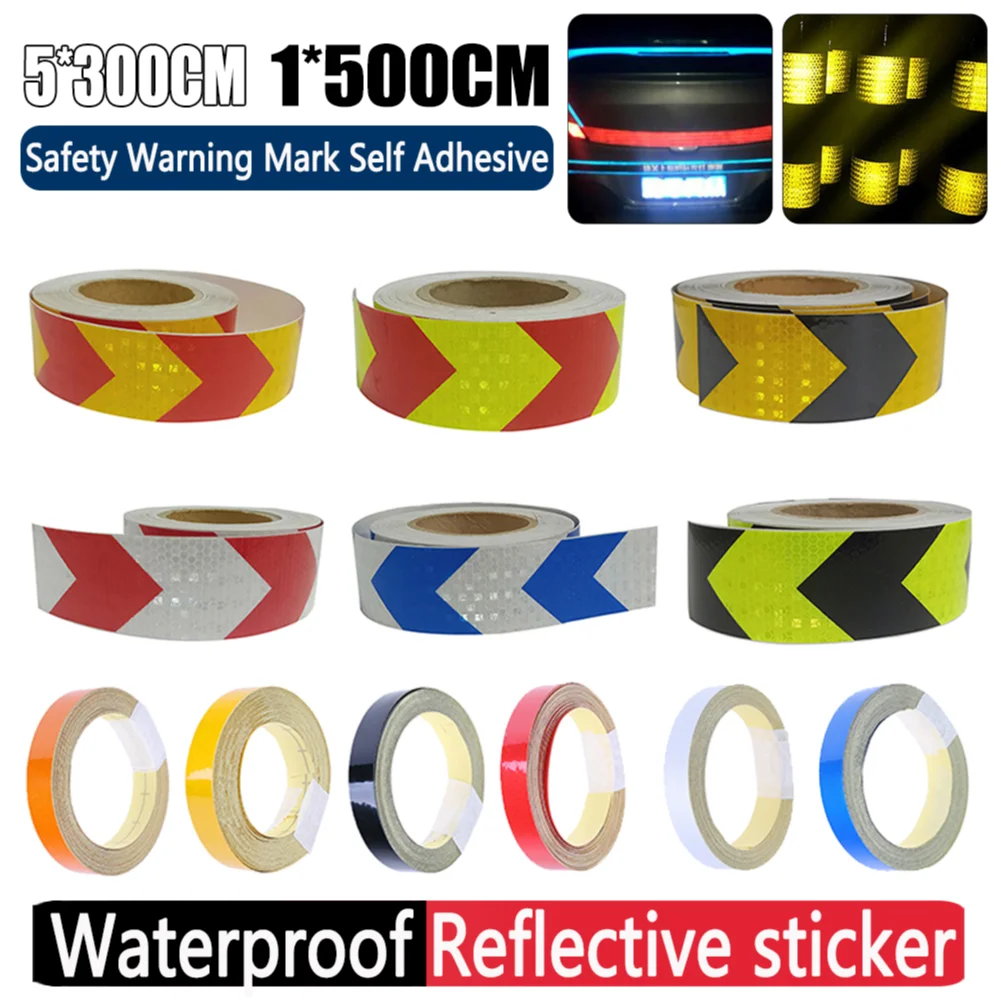 5x300cm Arrow Reflective Tape Auto Safety Warning Sticker Reflector Protective Tape Strip Film Truck Auto Car Motorcycle Sticker