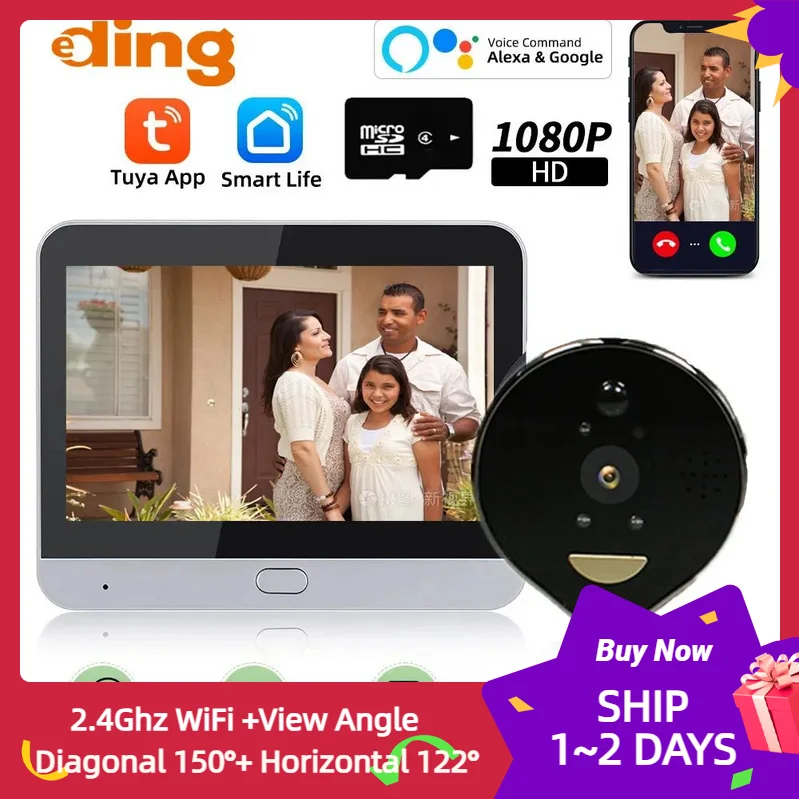 

4.3inch Tuya Smart Wifi Video Peephole Two Way Audio Night Vision Doorbell Monitor 1080P 200W Pixels Video Doorbell