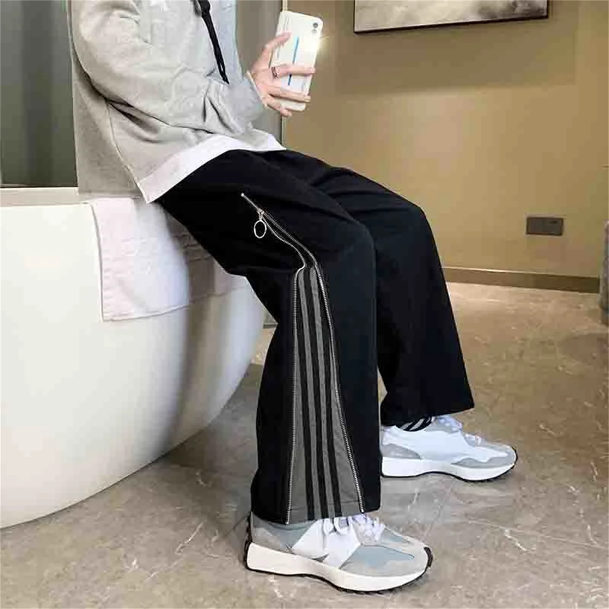 2025 New Plus Size Summer Thin Men's Hong Kong Style Sports Work Pants Fashion Loose And Versatile Straight Casual Pants