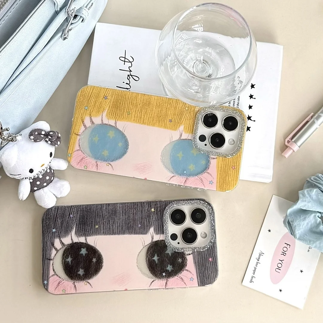 

Cute Star Big Eyes Girl Anime Y2K Phone Case For iPhone 16 Pro Max 15 14 13 Pro Max Oil Painting Phone Cases