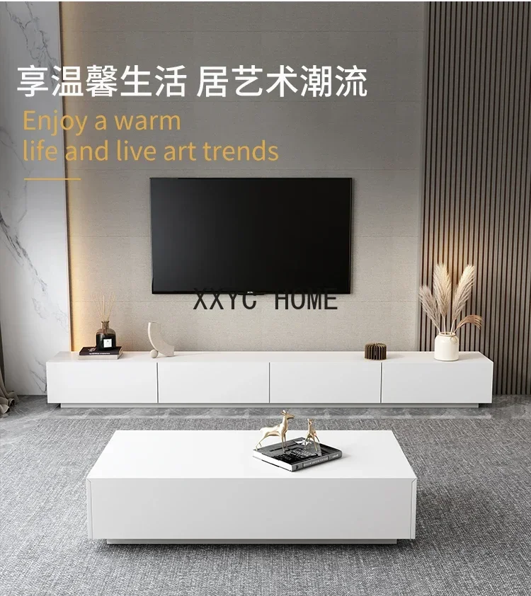 TV Cabinet White Paint Combination Simple Modern Minimalist Living Room TV Stand High Floor