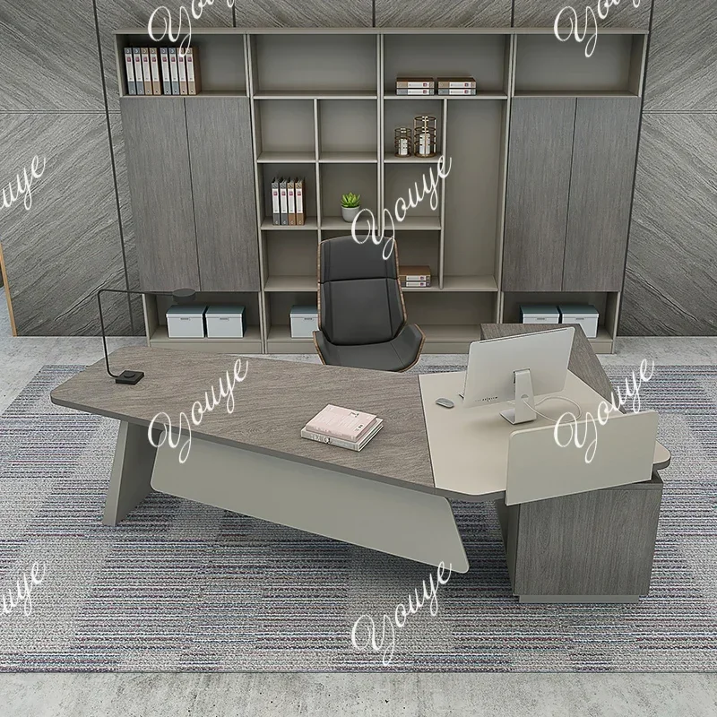 L-J Corner Office Computer Table Standing Model Y Organiser Executive Study Desk Drawers Black Mesa De Escritorio Office Furnitu