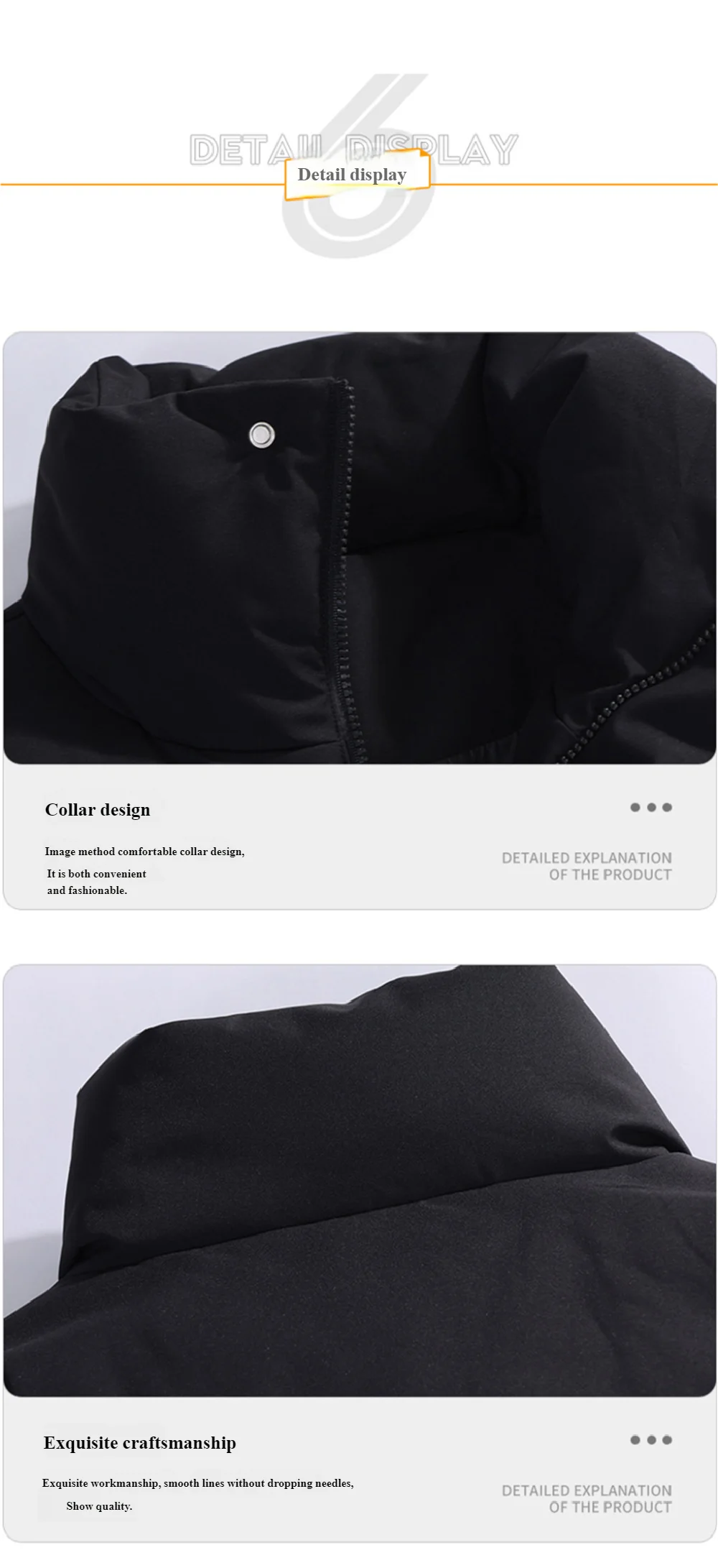 أحدث الأزياء الخارجية سترة مبطنة متعددة الوظائف، سترة مبطنة بالقطن بسحاب عالي الجودة، رقبة عالية على الطراز الكوري #5