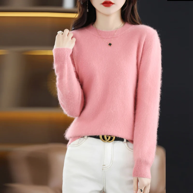 

Half-Height Round-Neck Pullover Autumn Winter New 100 Marten Sweater Women's Thickened Large Long-Sleeved Knitted Fashion Bottom