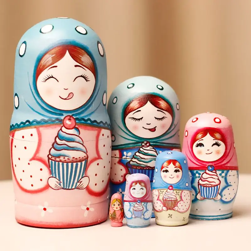 Kids' Russian 5/6/10 layer Nesting Doll Creative Hand Drawn Children's Wooden Matryoshka Doll Toy Home Decoration OrnamentsLJ003