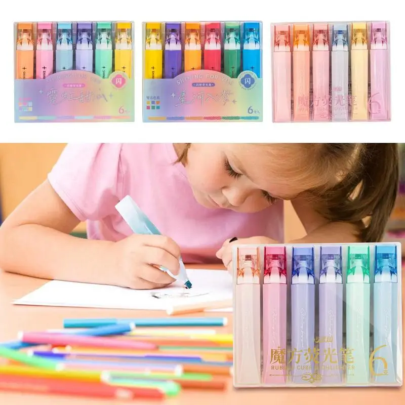 Glitter Highlighters 6pcs Shiny Highlighters Pastel Glitter Colors Flash Pens Shiny Color Highlighters Pens Cute Sparkling