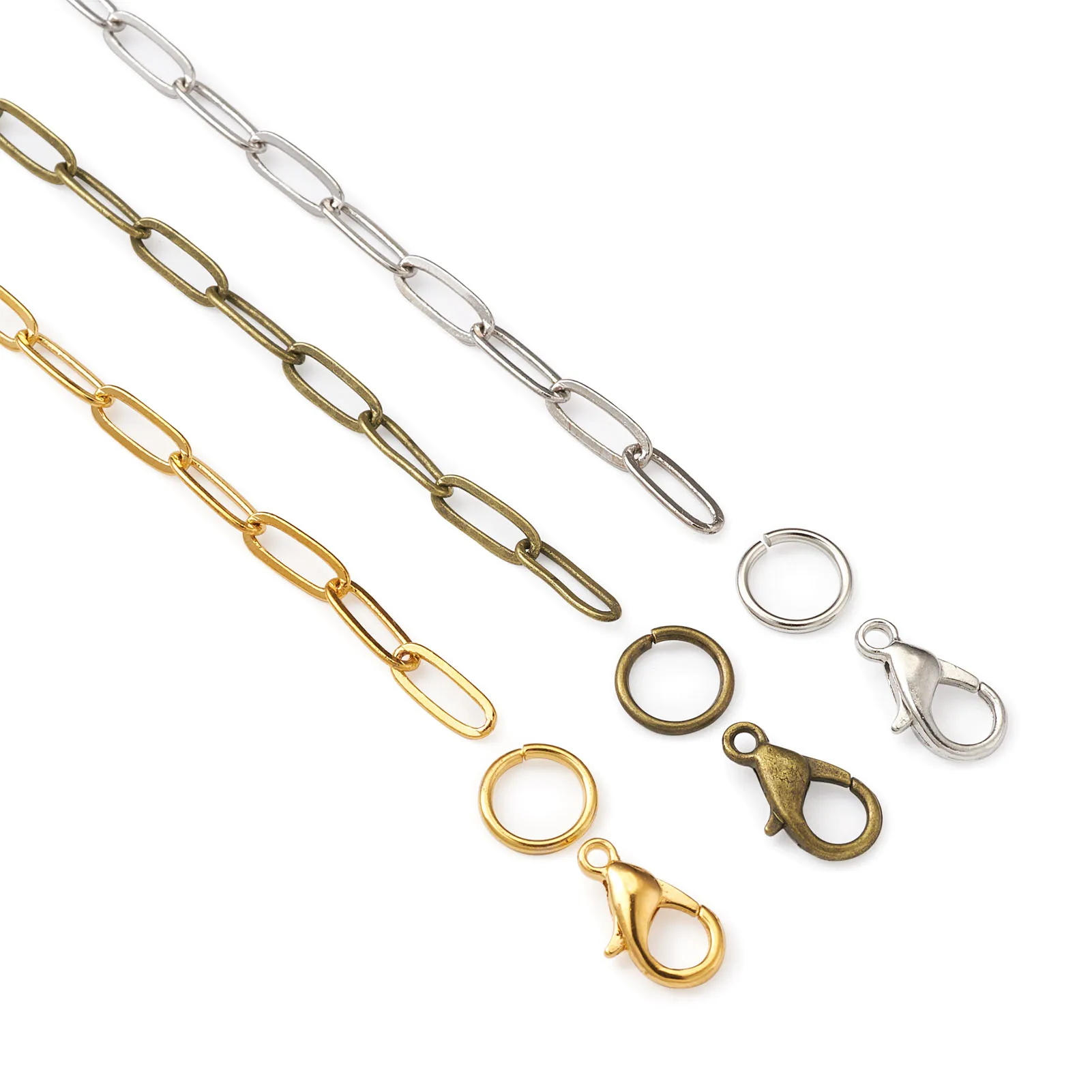 3m/color Brass Paperclip Chains Jump Rings Zinc Alloy Lobster Claw Clasps Jewelry Finding Kit for DIY Jewelry Making