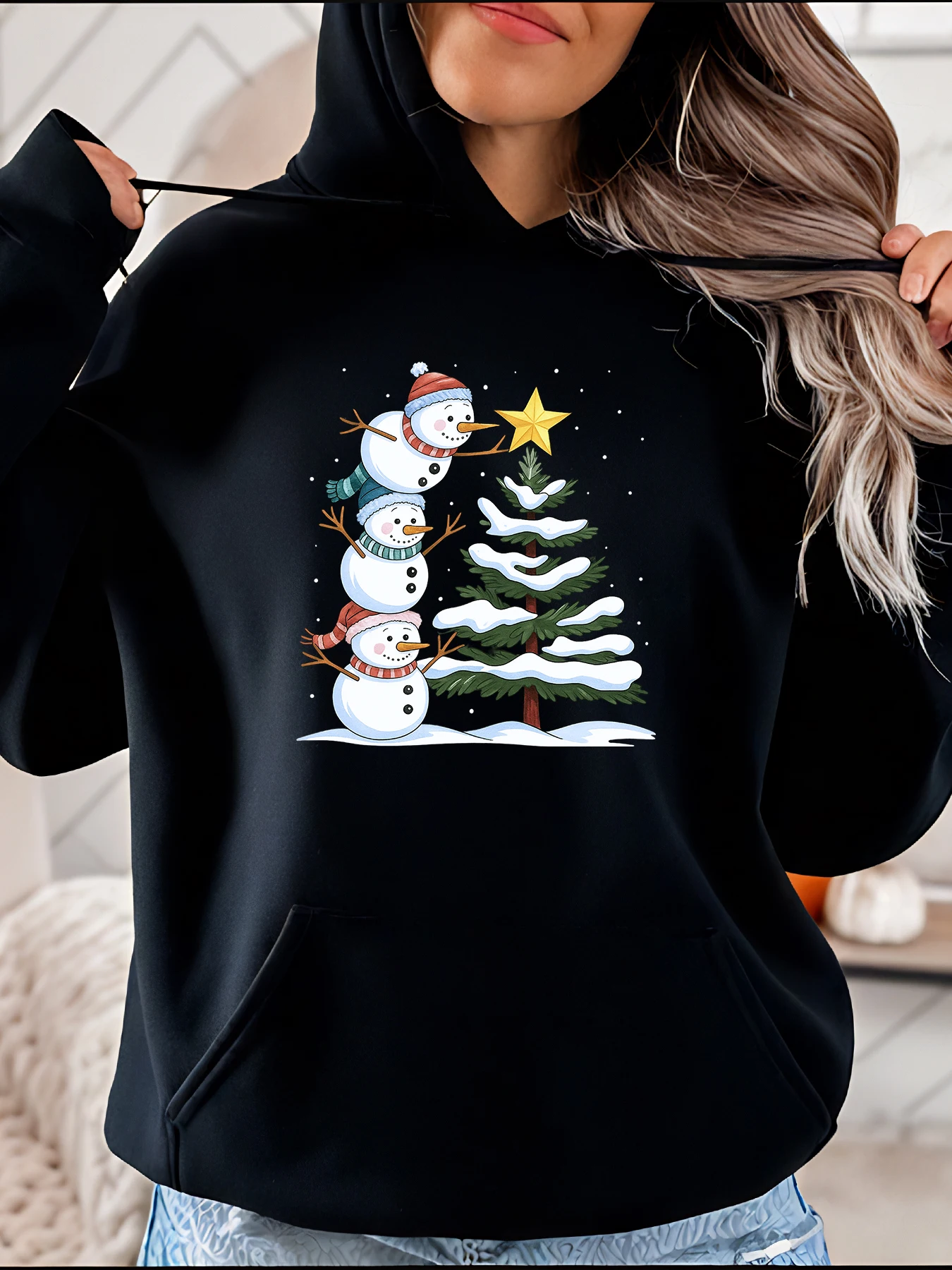 Felpa con cappuccio natalizia con stampa albero pupazzo di neve Felpa invernale casual da donna Completo da vacanza per donna