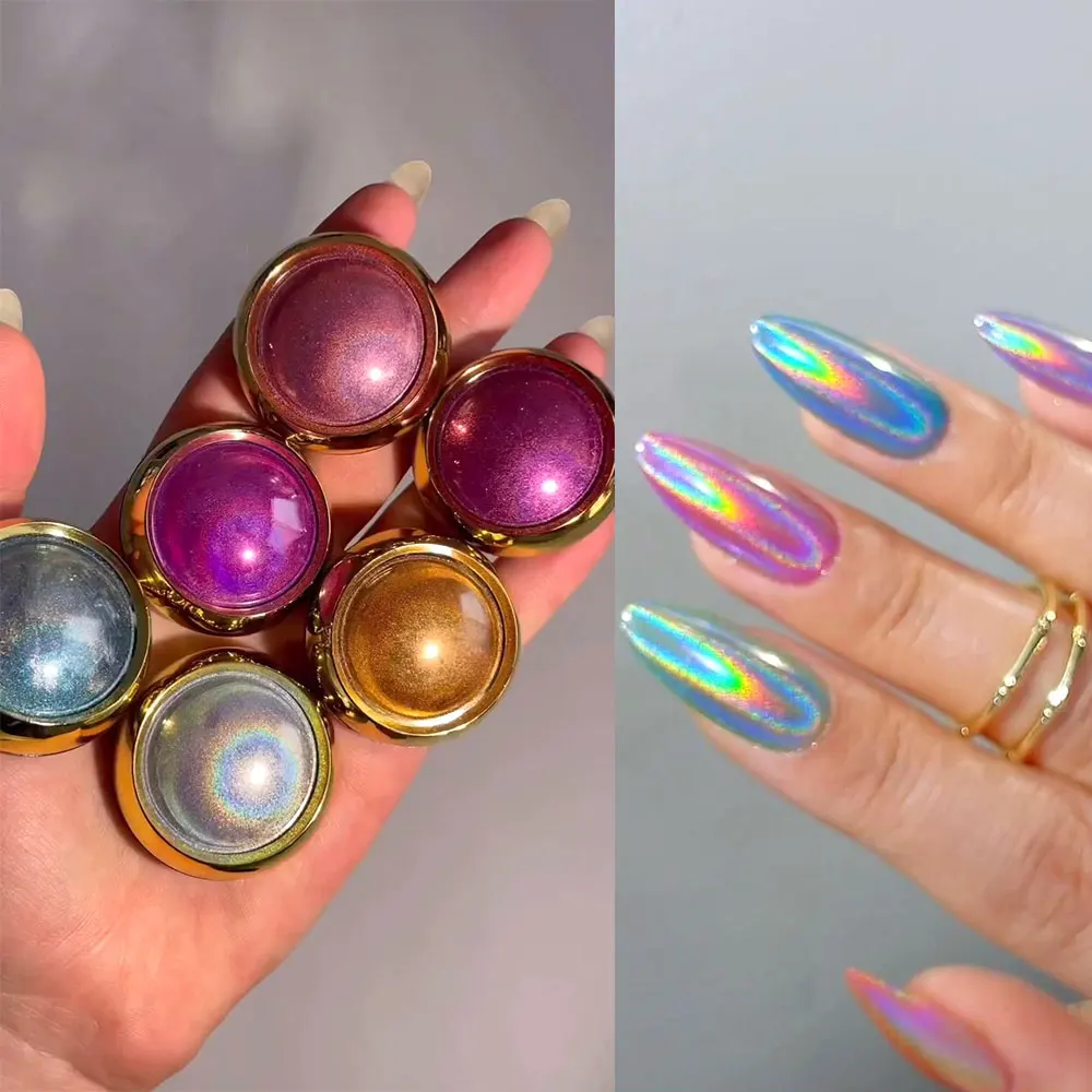 

6 Colors Chrome Laser Nail Powder Holographic Mirror Glitter Pigment Silver/Gold Rub Dust Nail Gel Polish Supplies Chrome Powder