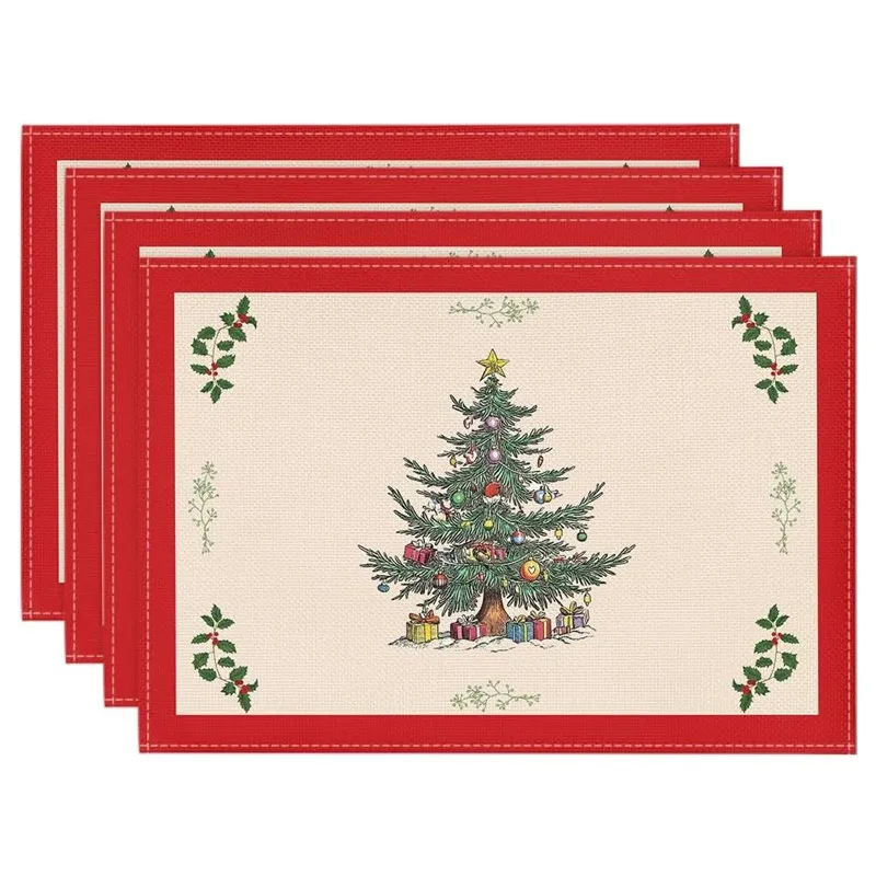 VIKAMA Christmas Linen Placemat, Gingerbread Candy Cane Peppermint Ornaments, Absorbent Easy Clean, Kitchen Breakfast view 4