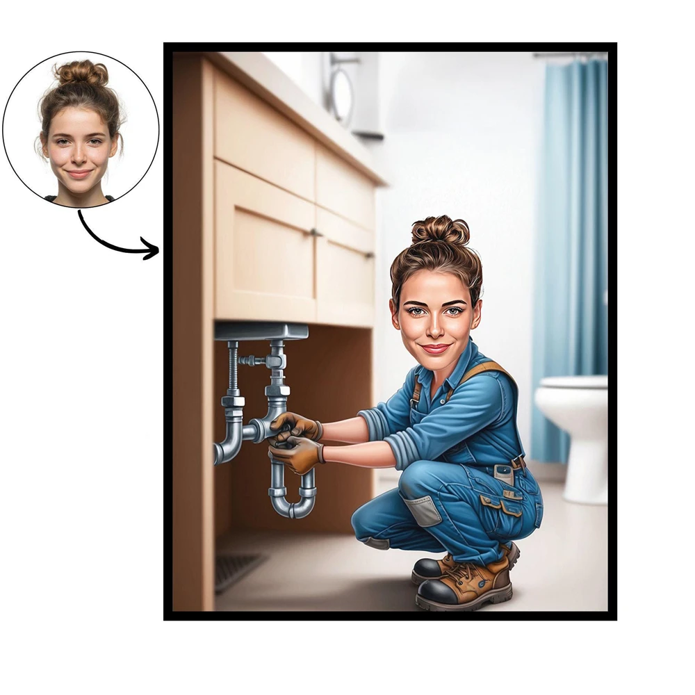 Custom Plumber Caricature Portrait Prints Personalized Cartoon Style Art from Your Photos Prints Poster Unique Gift for Plumbers