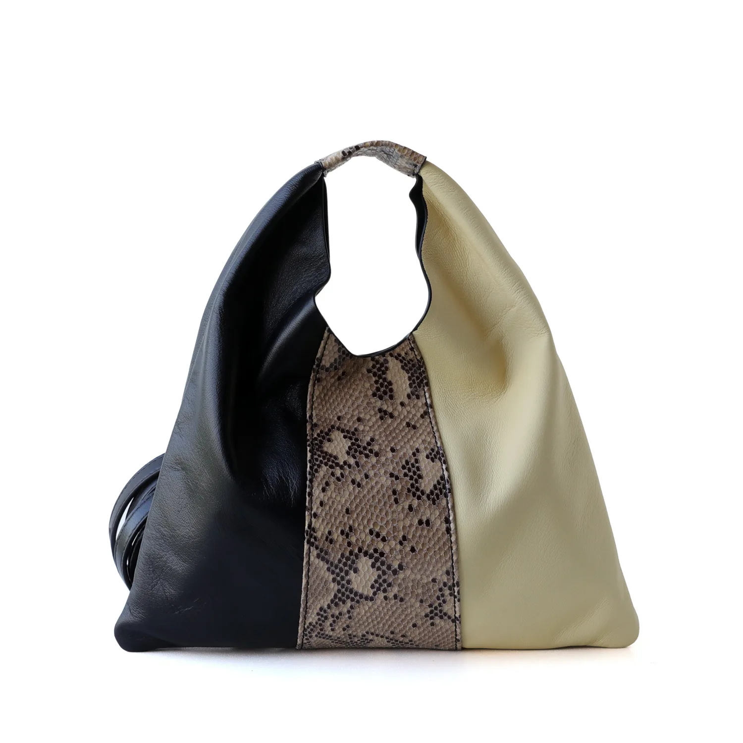 

Sheepskin triangle bag snake pattern splicing contrasting color lady handbag 2025 new personalized design fashion crossbody bag