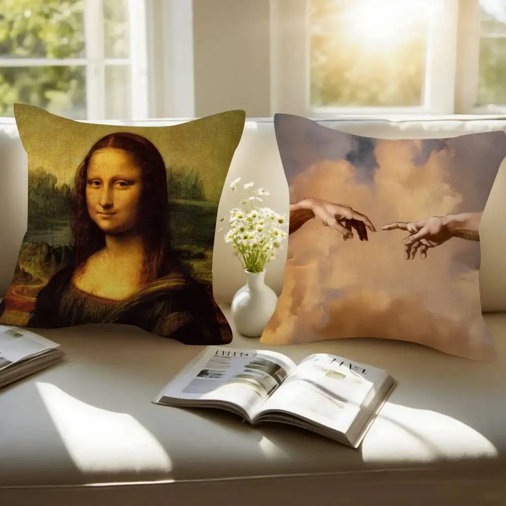 Wearing Pearls Girl painting Double-sided Printed pillow cover Short plush Suitable living rooms bedrooms throw cushion cover